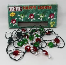 M&M MM Christmas Happy Lights String of 20 Flashing Red Green Set Box Wear WORKS