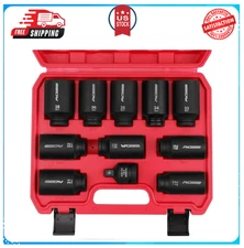 1/2 Drive Deep Impact Socket Set: 11-Piece Metric Size Wheel Axle Nut Wrench ...