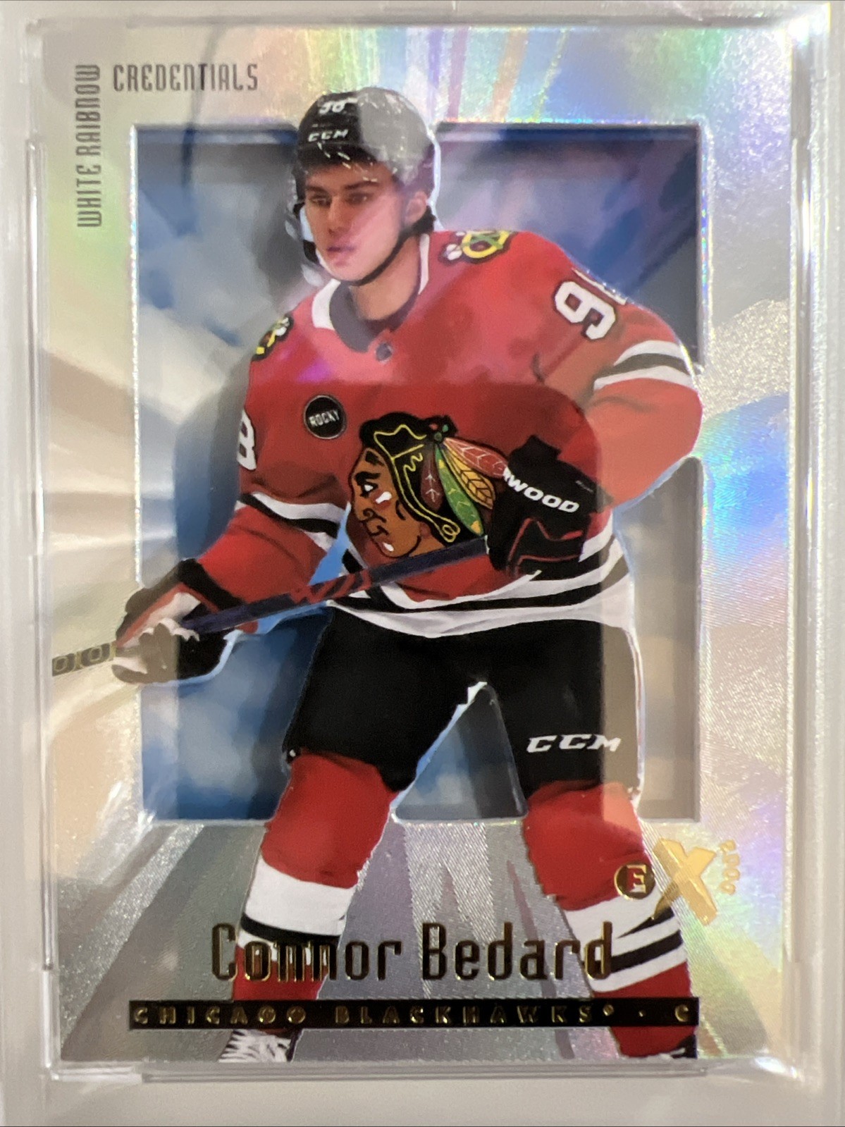 2023-24 Skybox Ex2000 - Connor Bedard #109 White Rainbow Credentials (RC) view 3