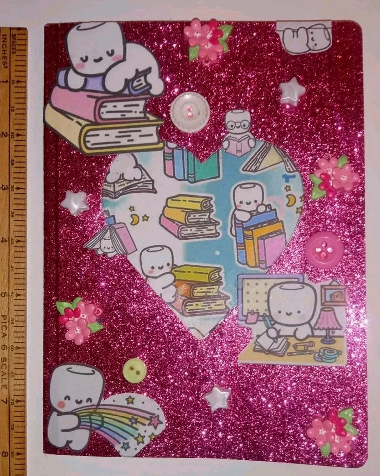 Marshmallow Studio OOAK Studio Handmade/ Decorated Journal Notebook Glitter Art  - Image 3 of 4