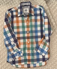 Mini Boden Boys Plaid Button-Up Shirt Long Sleeve Colorful Checkered 5-6Y