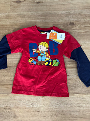 Bob der Baumeister Jungen Langarm T-Shirt Gr. 104 rot/blau, Rundhals Print