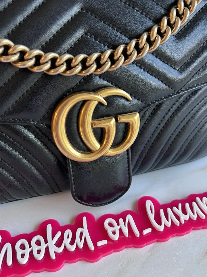 Gucci Marmont Medium Shoulder Bag Black Matelasse Leather Crossbody USA SELLER - Image 4 of 4
