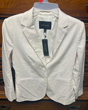 Banana Republic White Linen Blazer Jacket Size 4 Lined 2-Button Notch Lapel