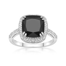 925 Sterling Silver Cushion Black Onyx Ring with White Sapphire - Size 5-9