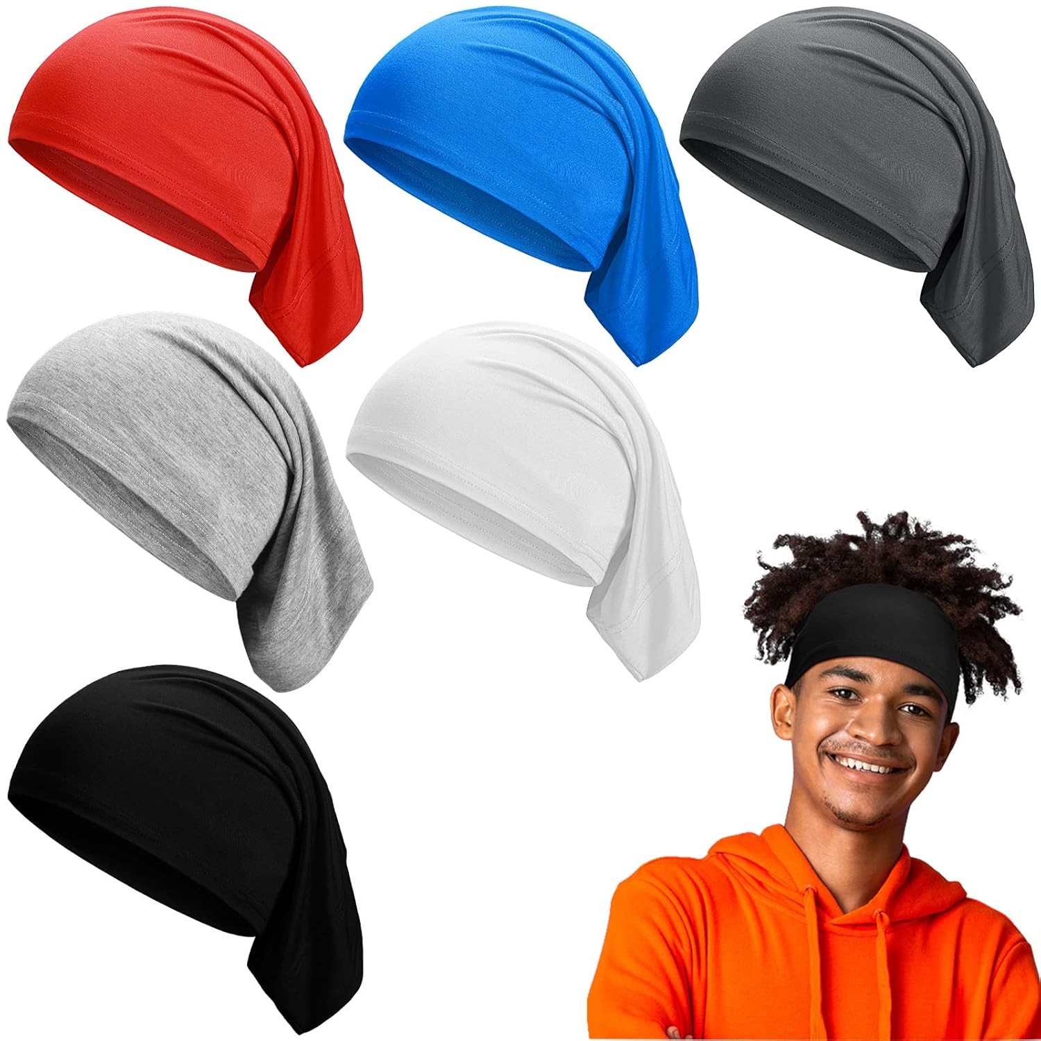 6 Pcs Unisex Spandex Dread Caps Long Head Tube Dreadlock Hair Wraps for Men