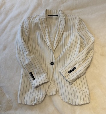 Zara Blazer Cream White Linen Linen Blend 51% Linen Tailored Women s Size M 