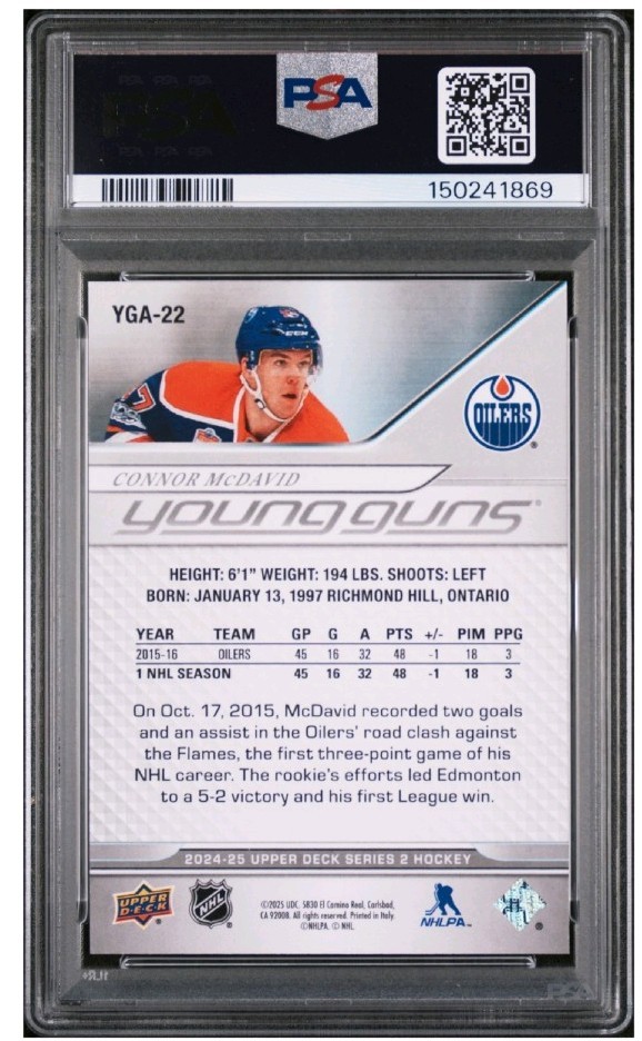 Connor McDavid  2024 Upper Deck Young Guns Achievement PSA 9 MINT view 2