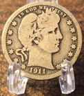 1911 Barber Quarter Circulated Silver 25c 90 % Silver  Coin Scrap or Collectible