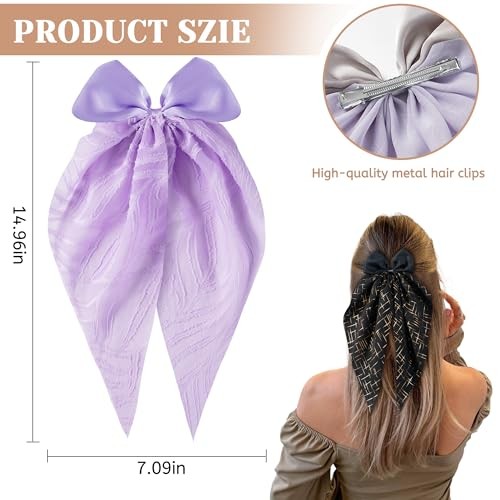 6 Pcs Hair Bows Big Hair Bows for Women Cute Long Tail Large Hair Bows Purple - 第 2/6 張圖片