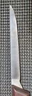 Vintage WESTERN fish fillet knife with silver blade and dark wood handle, sharpened edge, in black mesh sheath.