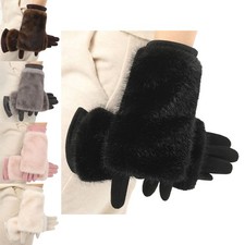 1 Pair Women Faux Fur Suede Fleece Gloves Touch Screen Windproof Warm Gloves