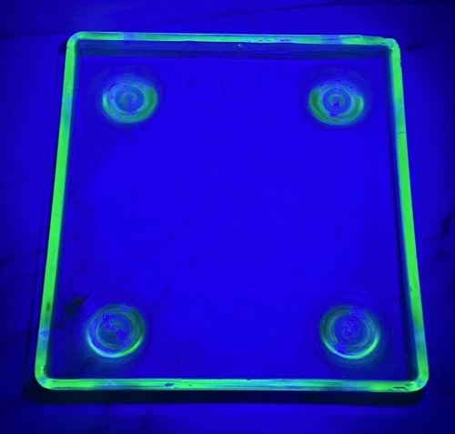 Vintage Uranium Depression Green Glass Footed Square Stand