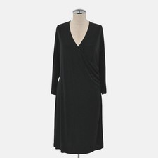 CHICOS Travelers Faux Wrap Dress Size L Black Knit Long Sleeve VNeck USA