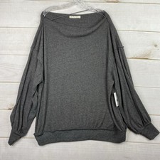We the Free People Sweater Womens M Gray Ribbed Balloon Sleeve Slouch Neck NWT
