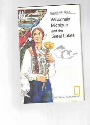 Vintage 1973 National Geographic Wisconsin Michigan Great Lakes Close-Up USA Map