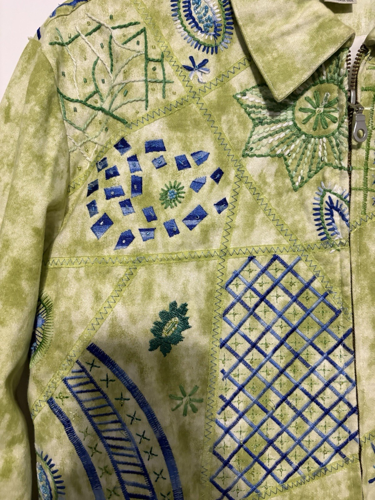 Multiples Sz 2 Jacket Zip Lime Green Embroidered … - image 5