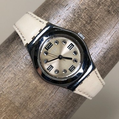 Swatch Irony Women Cream Leather Strap Quartz Analog 24mm Watch 6 3/4''