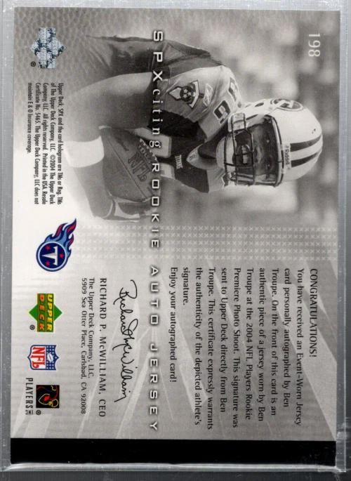 B3285- 2004 SPx #198 Ben Troupe RC Auto Jersey /1499 (ROOKIE) - NM-MT - Image 2 of 2