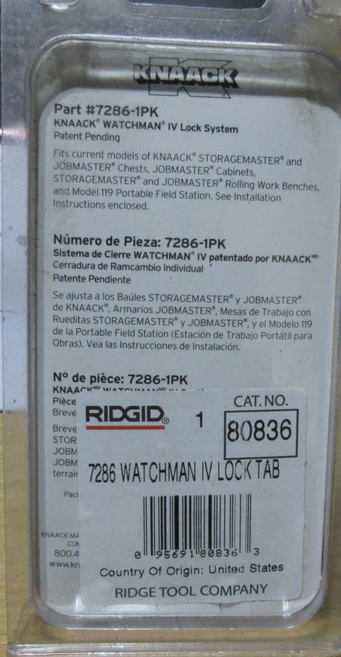 KNAACK Part 7286 - 1PK GENUINE PART FACTORY SEALED Ridgid Watchman IV Lock - Image 2 of 2