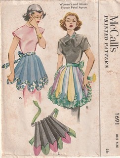 Lot 2 vintage 1940 50s Apron patterns McCalls 1691 Sue Burnett 8249 Factory fold