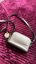 Emporio Armani Grey Pebbled Leather Crossbody Bag Zip, Charm, Gold Hardware