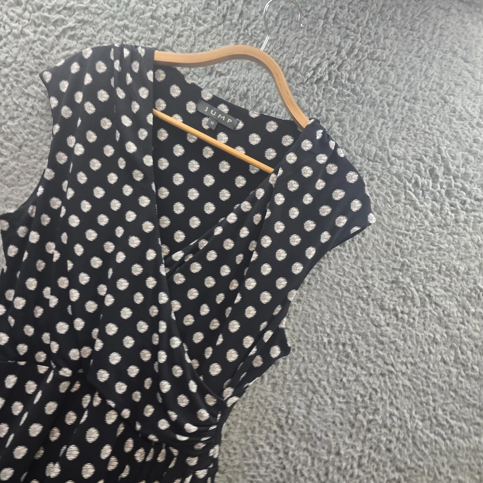 Vestido Jump para mujer línea A talla 12 negro blanco punto elástico sin mangas cuello en V Foto 3 de 4