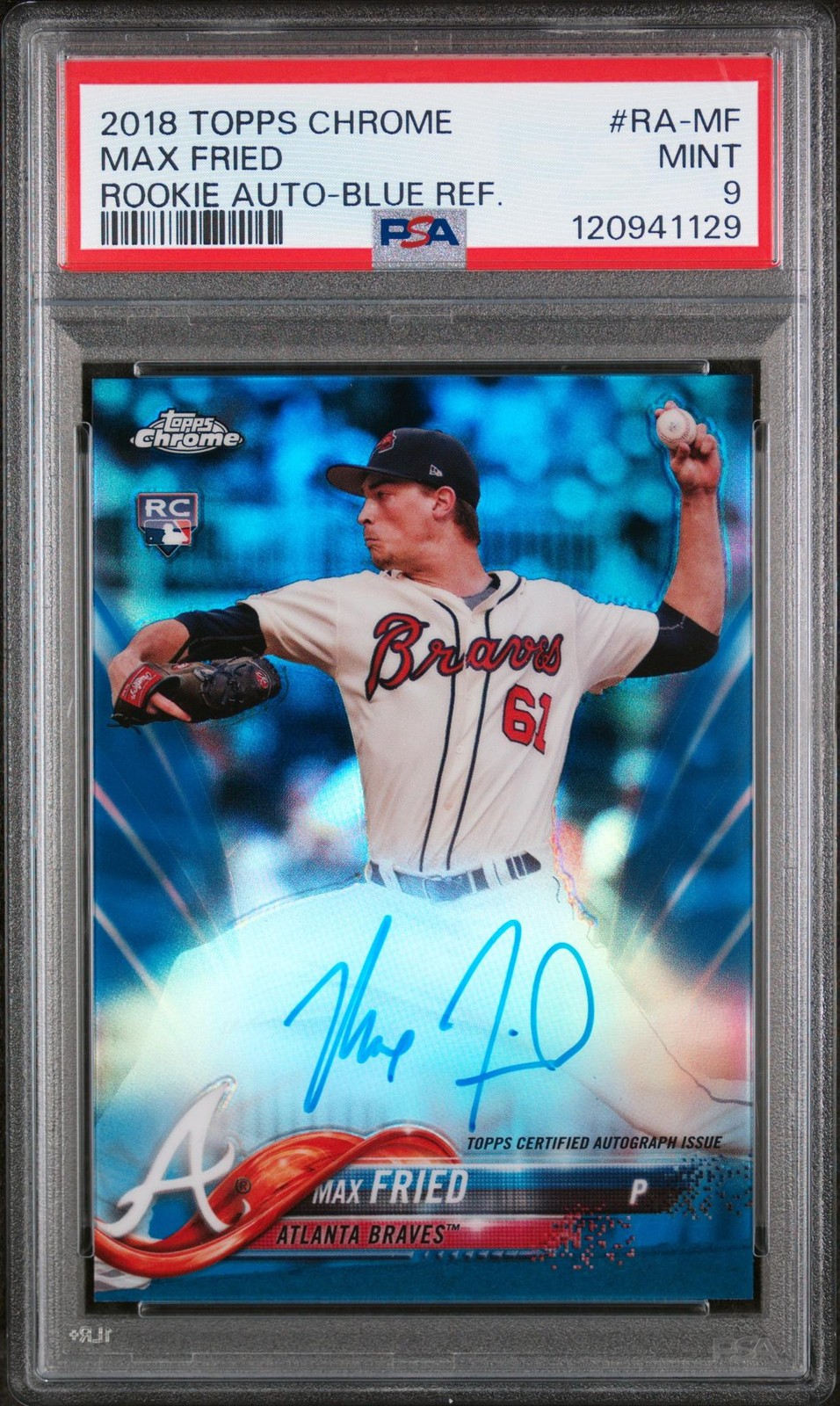 2018 Topps Chrome Rookie Autograph Blue Refractor Max Fried #RAMF /150 PSA 9