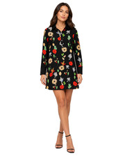 Zara Woman Floral Shirt Dress Small Black Tunic Mini Premium Denim