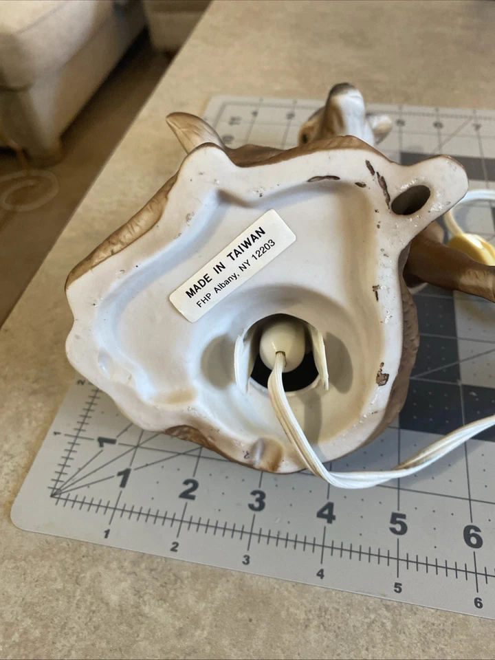 Vintage CERAMIC Deer & Fawn Lamp Night Light MCM Mid Century - Works 9” Tall - Image 3 of 4