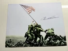 2 X photo prints / Iwo Jima Flag Raising / WW2 / Hershel "Woody" Williams signed