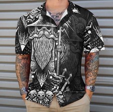 Viking God Odin Hawaiian Shirt, Black And White Viking Odin Norse Mythology Shir