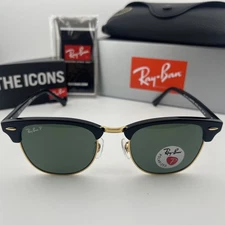 Ray-Ban RB3016 901/58 Clubmaster Black 51mm Green Polarized Lens Sunglasses