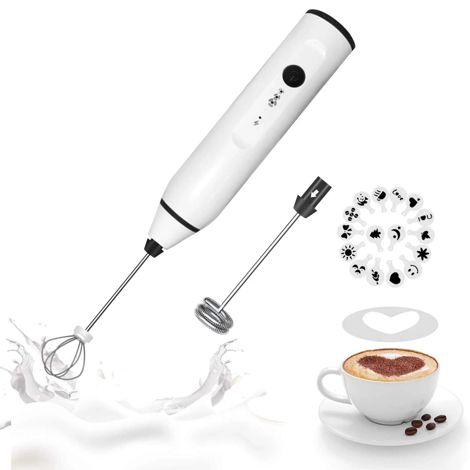 Milk Frother Handheld, Rechargeable Whisk Drink Mixer for Coffee with Art Ste...