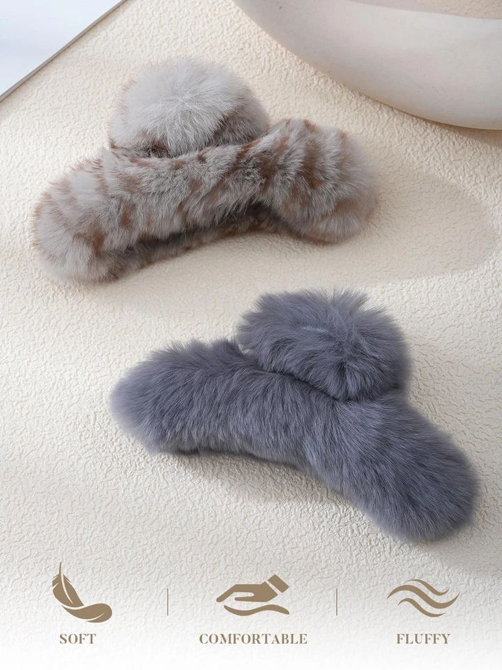 2 Pack Large Fluffy Fuzzy Hair Claw Clips for Women, 5.9" Winter Fur Furry Ha... - Image 4 of 4