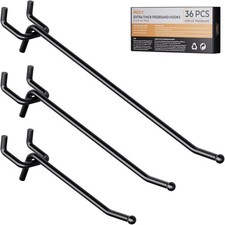 36 Pack 4/6/8 Inch Black Pegboard Hooks, 1/4" Heavy Duty Peg Board Shelving H...