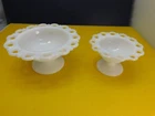 2 Vintage Lace Edge Milk Glass Candy dishes, Pedestal Compote, 2 sizes