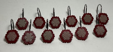 Set of 12 Vintage Pink Flower Resin Shower Curtain Hooks 2.75 in.