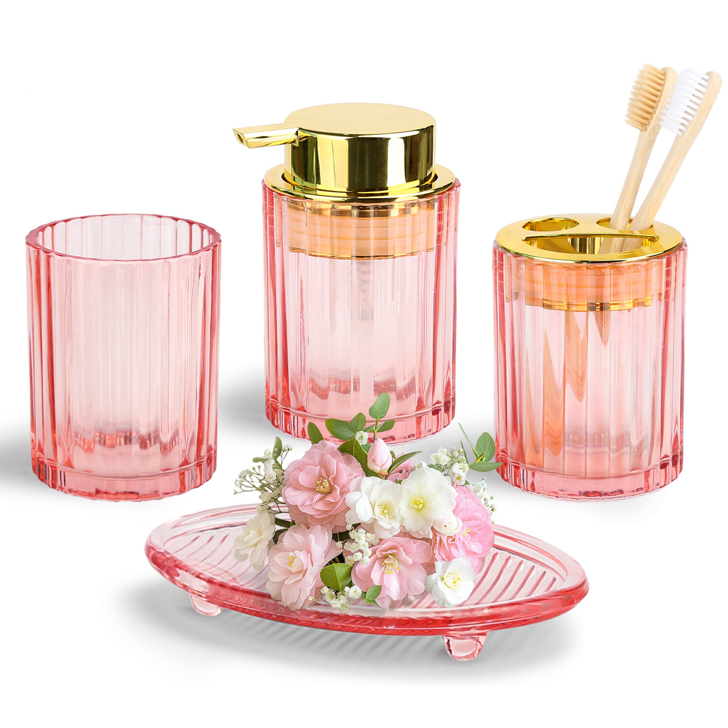 Glass Bathroom Accessories Set 4PCS Farmhouse Bathroom Decor with Soap Dispenser - Picture 1 of 47