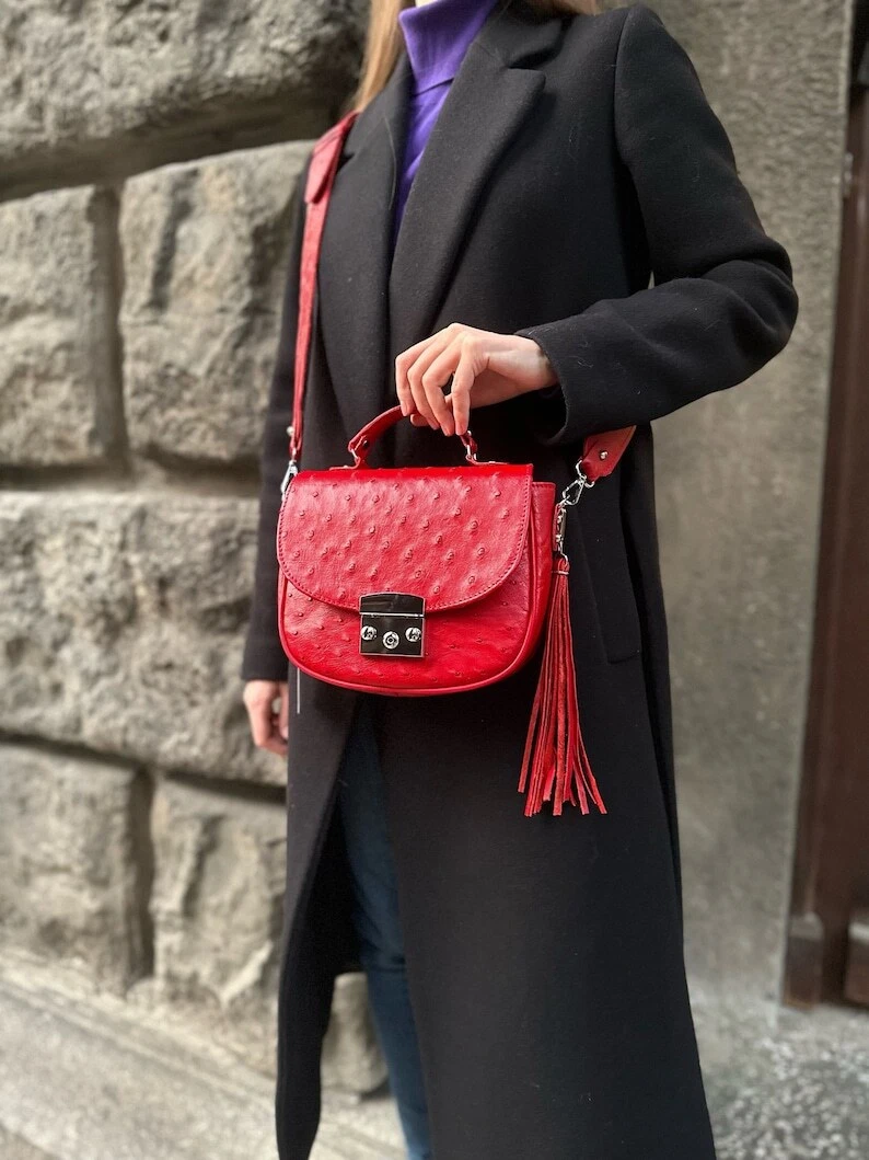 COACH Borsa a tracolla donna VERA pelle di struzzo borsa a mano rossa di lusso tracolla