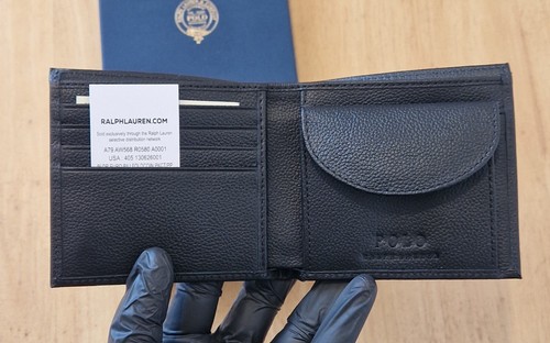 Nuevo Polo Ralph Lauren Negro Guijarro Cuero Genuino Cartera Para Hombre - Regalo Ideal - Imagen 3 de 10