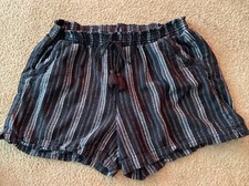 Women s Briggs Striped Shorts with Elastic Waist and Tassels - Black/White, XXL