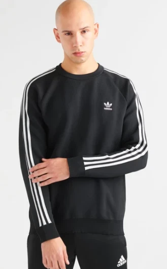 Adidas Mens 3 Stripe Knit Crew Neck Black Large DH5754