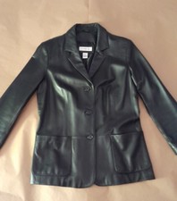 Ladies Black Soft Leather Tailored Jacket - Size Large. Button Front