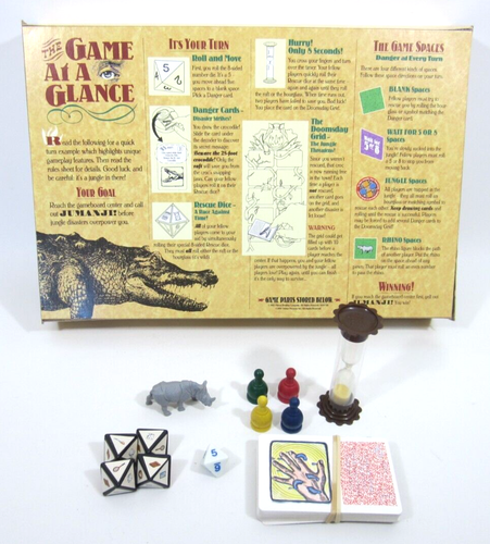 Vintage Jumanji Board Game Replacement Parts- Instructions Pawns Dice Cards - Picture 8 of 8