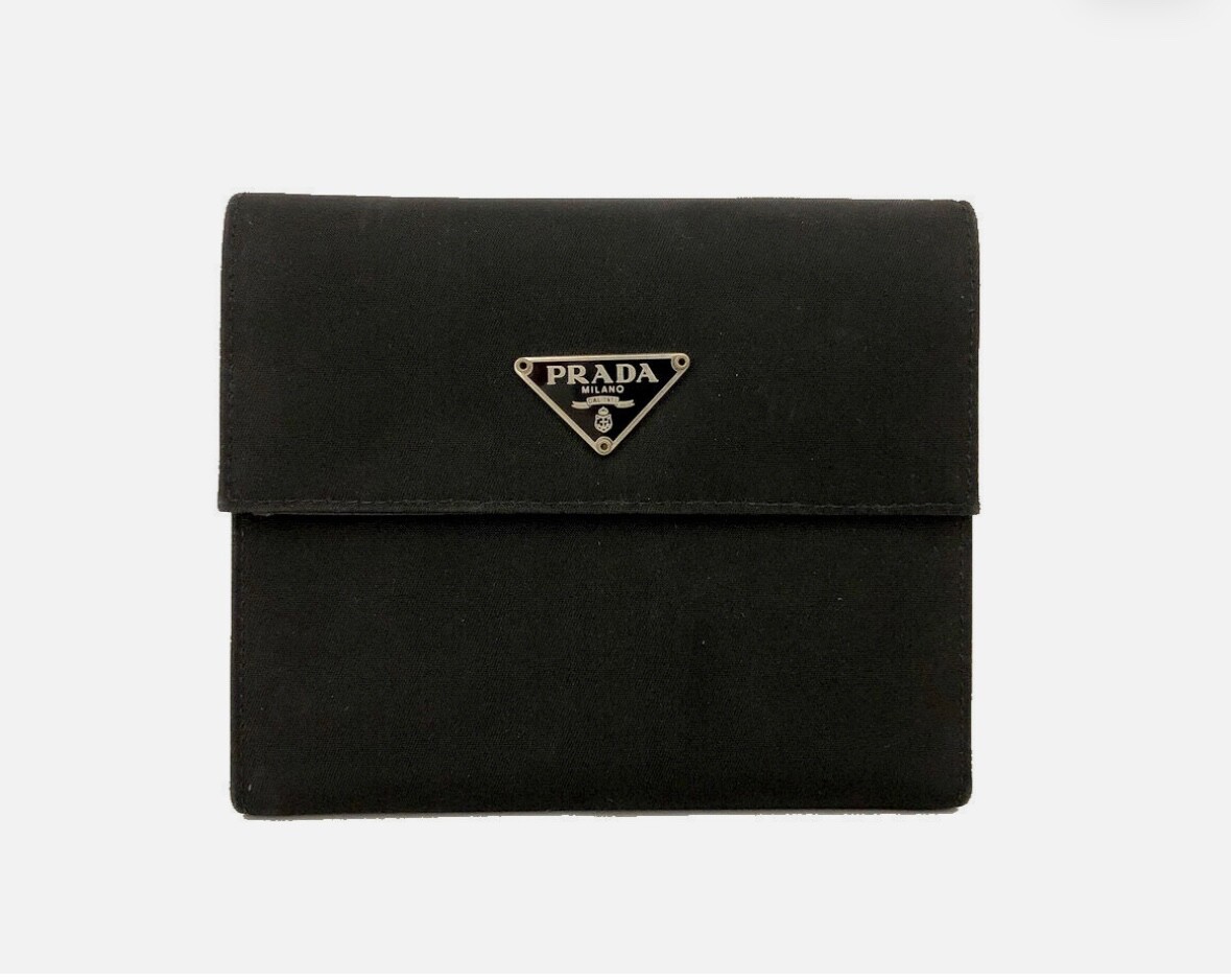 Vintage PRADA Logo Nylon Trifold Wallet in Black