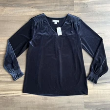 Christopher Banks Women’s Velour Top Long Sleeve Pullover Blue New With Tags