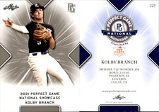 KOLBY BRANCH 2021 LEAF PERFECT GAME NATIONAL SHOWCASE ROOKIE CARD #229