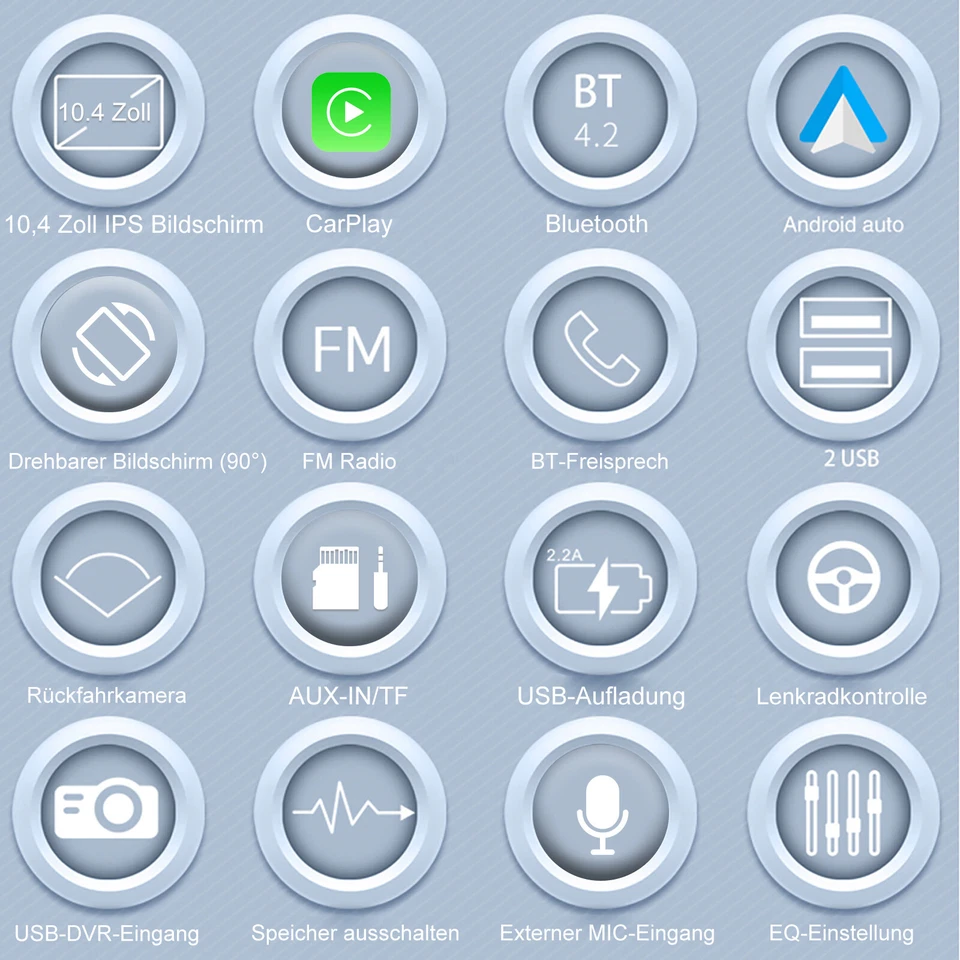 1 DIN Carplay Autoradio Bluetooth Wireless Android Auto Mit 10,4" Bildschirm AUX - Bild 3 von 4