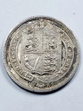 BRITAIN 1887 Sixpence 925 Silver Queen Victoria Jubilee Shield & Garter #3